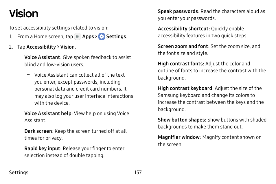 Vision | Samsung Galaxy Tab S3 (SM-T825) User Manual | Page 162 / 177