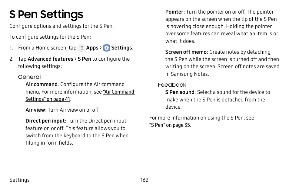 S pen settings | Samsung Galaxy Tab S3 (SM-T825) User Manual | Page 167 / 177