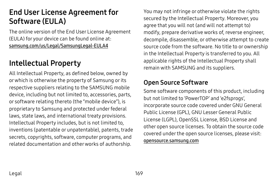 End user license agreement for software (eula), Intellectual property | Samsung Galaxy Tab S3 (SM-T825) User Manual | Page 174 / 177