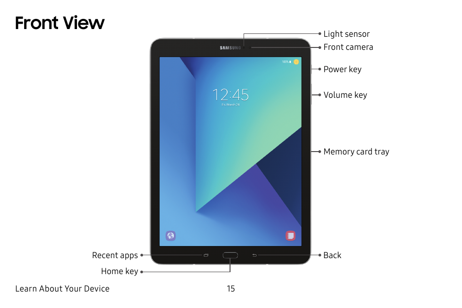 Front view | Samsung Galaxy Tab S3 (SM-T825) User Manual | Page 20 / 177