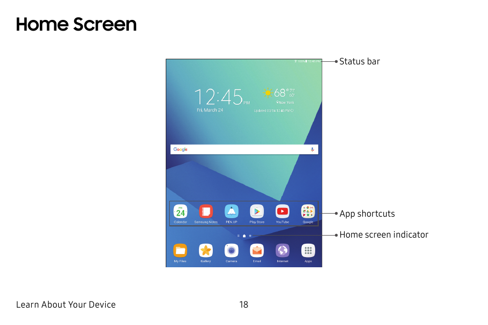 Home screen | Samsung Galaxy Tab S3 (SM-T825) User Manual | Page 23 / 177