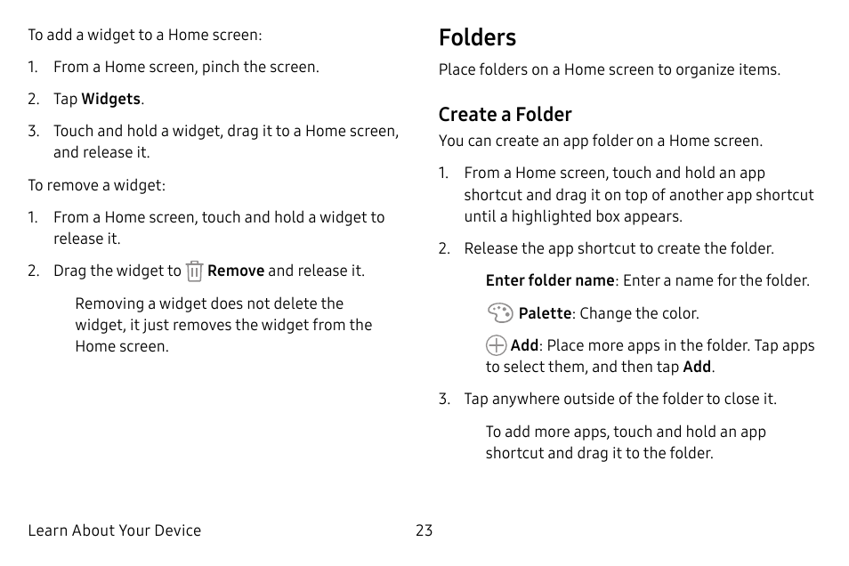 Folders | Samsung Galaxy Tab S3 (SM-T825) User Manual | Page 28 / 177