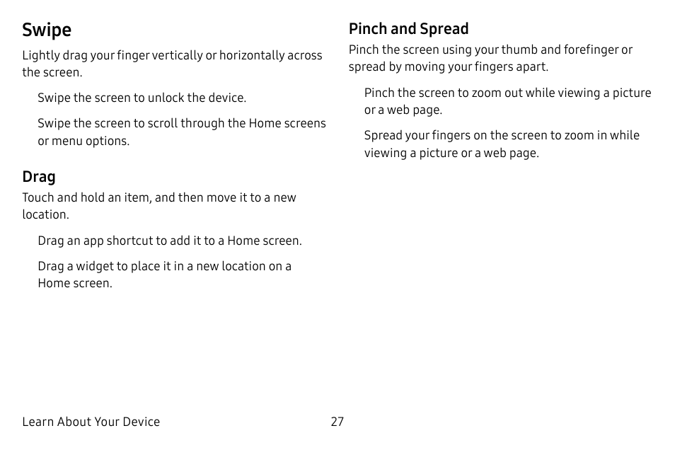 Swipe | Samsung Galaxy Tab S3 (SM-T825) User Manual | Page 32 / 177