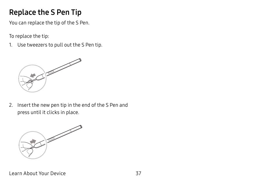 Replace the s pen tip | Samsung Galaxy Tab S3 (SM-T825) User Manual | Page 42 / 177