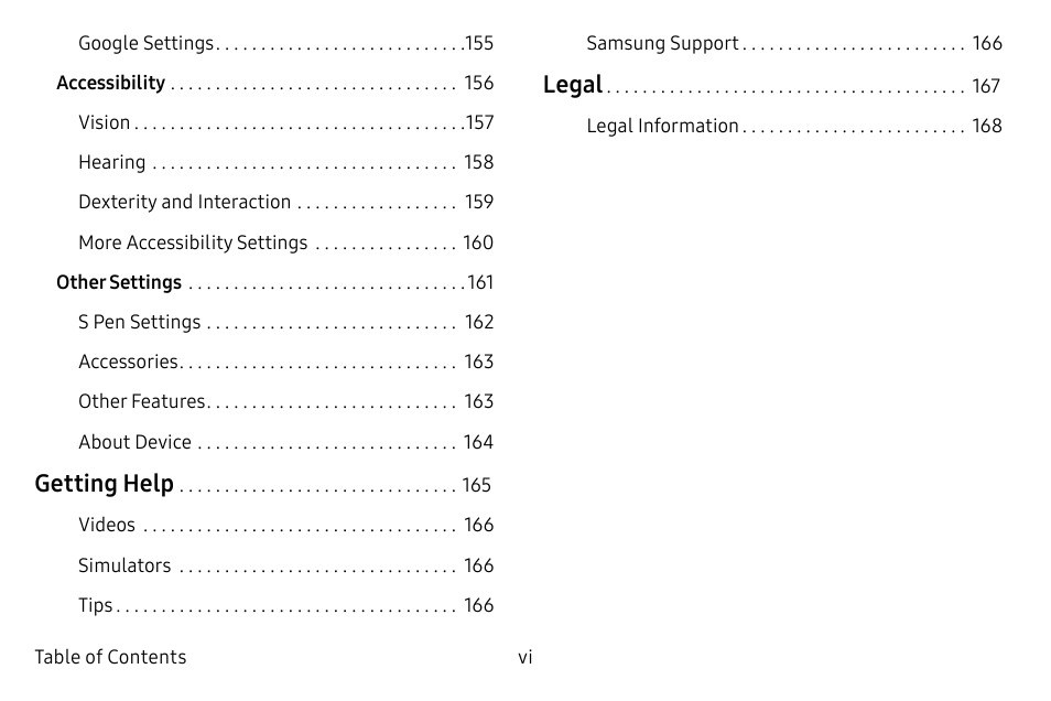 Getting help, Legal | Samsung Galaxy Tab S3 (SM-T825) User Manual | Page 6 / 177