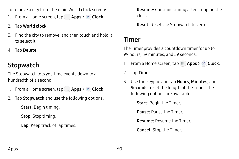 Stopwatch, Timer | Samsung Galaxy Tab S3 (SM-T825) User Manual | Page 65 / 177