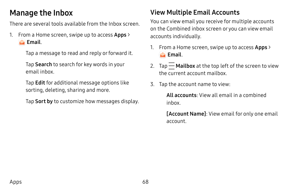 Manage the inbox | Samsung Galaxy Tab S3 (SM-T825) User Manual | Page 73 / 177