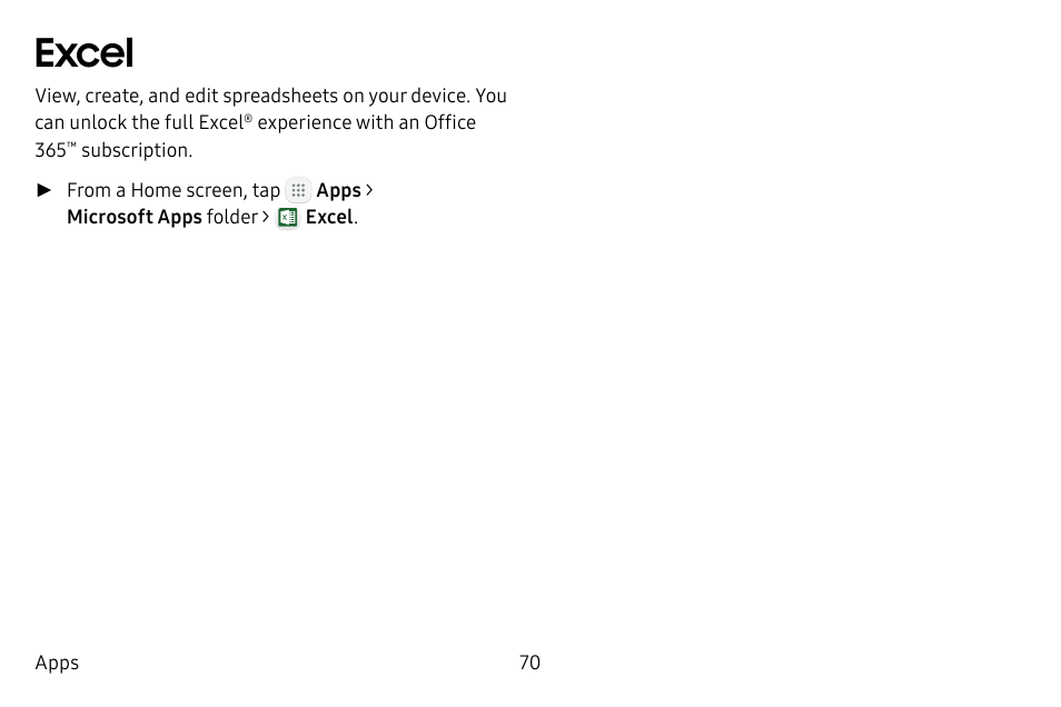 Excel | Samsung Galaxy Tab S3 (SM-T825) User Manual | Page 75 / 177