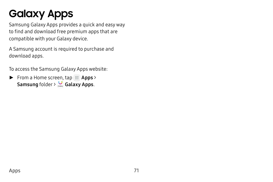 Galaxy apps | Samsung Galaxy Tab S3 (SM-T825) User Manual | Page 76 / 177
