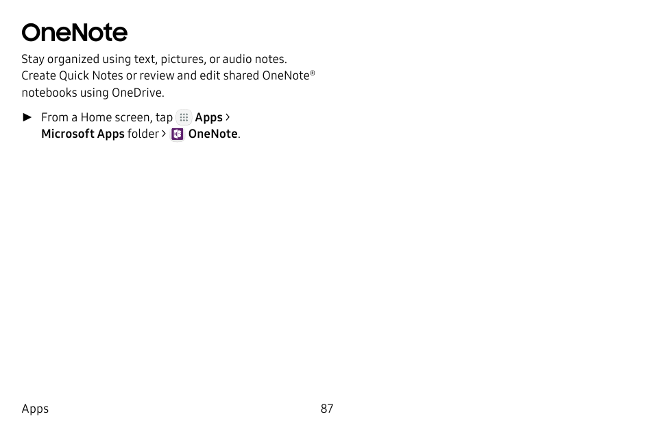 Onenote | Samsung Galaxy Tab S3 (SM-T825) User Manual | Page 92 / 177