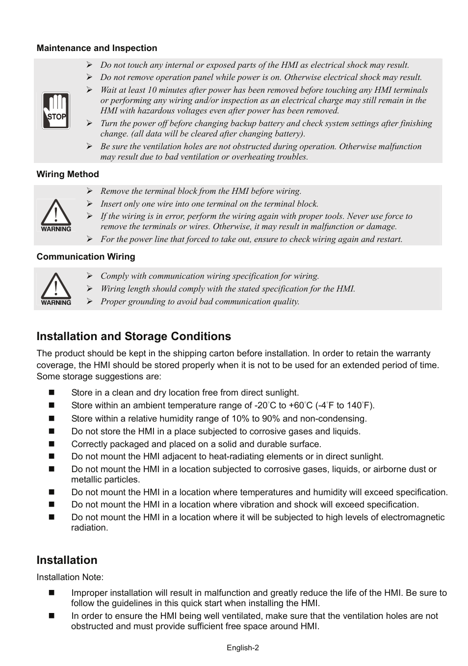 Installation and storage conditions, Installation | Delta Electronics Network Device DOP-B User Manual | Page 3 / 43