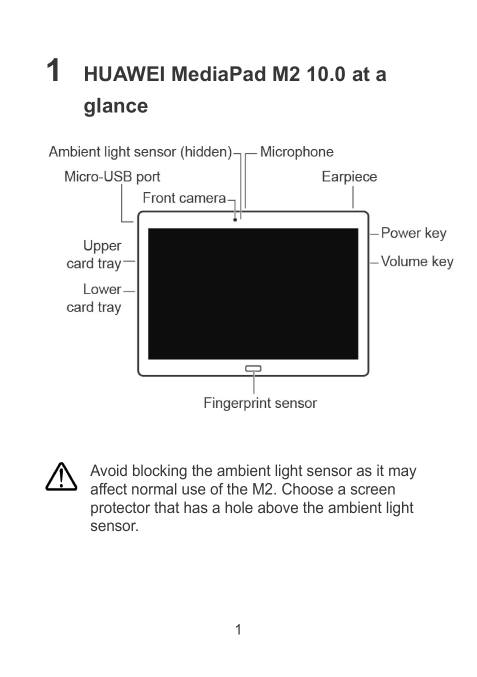 1 huawei mediapad m2 10.0 at a glance | Huawei MediaPad M2 10.1 (M2-A01L) User Manual | Page 3 / 32