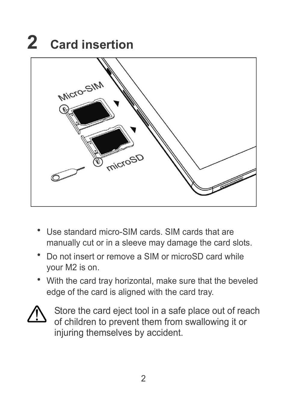 2 card insertion, Card insertion | Huawei MediaPad M2 10.1 (M2-A01L) User Manual | Page 4 / 32