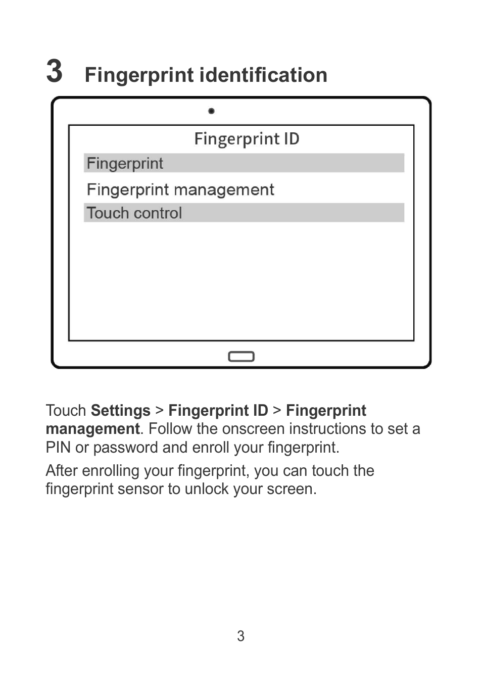 3 fingerprint identification | Huawei MediaPad M2 10.1 (M2-A01L) User Manual | Page 5 / 32