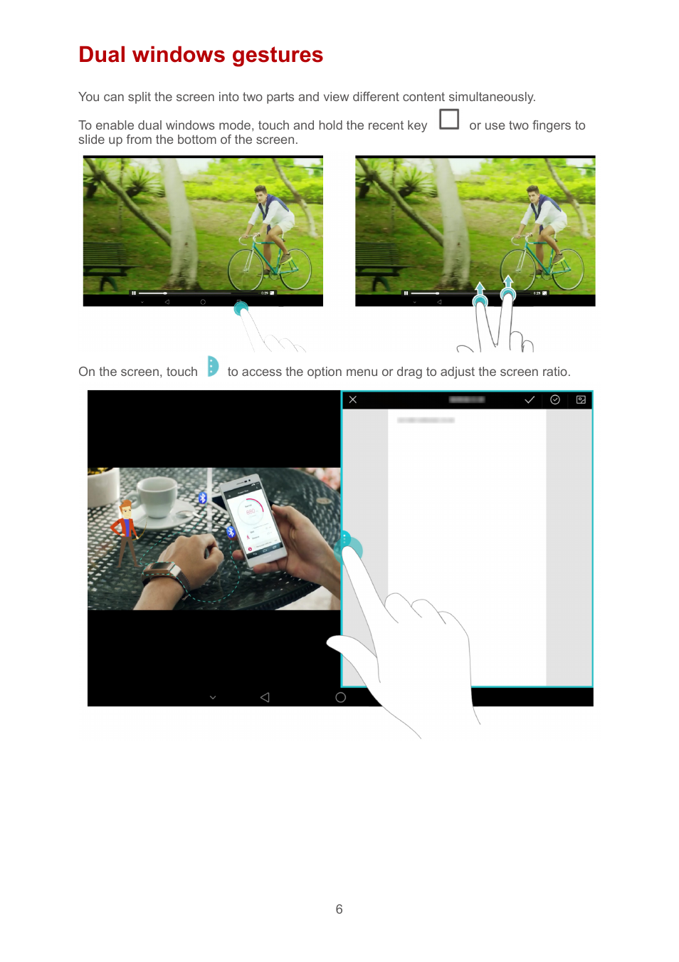 Dual windows gestures | Huawei MediaPad M2 10.1 (M2-A01L) User Manual | Page 10 / 40