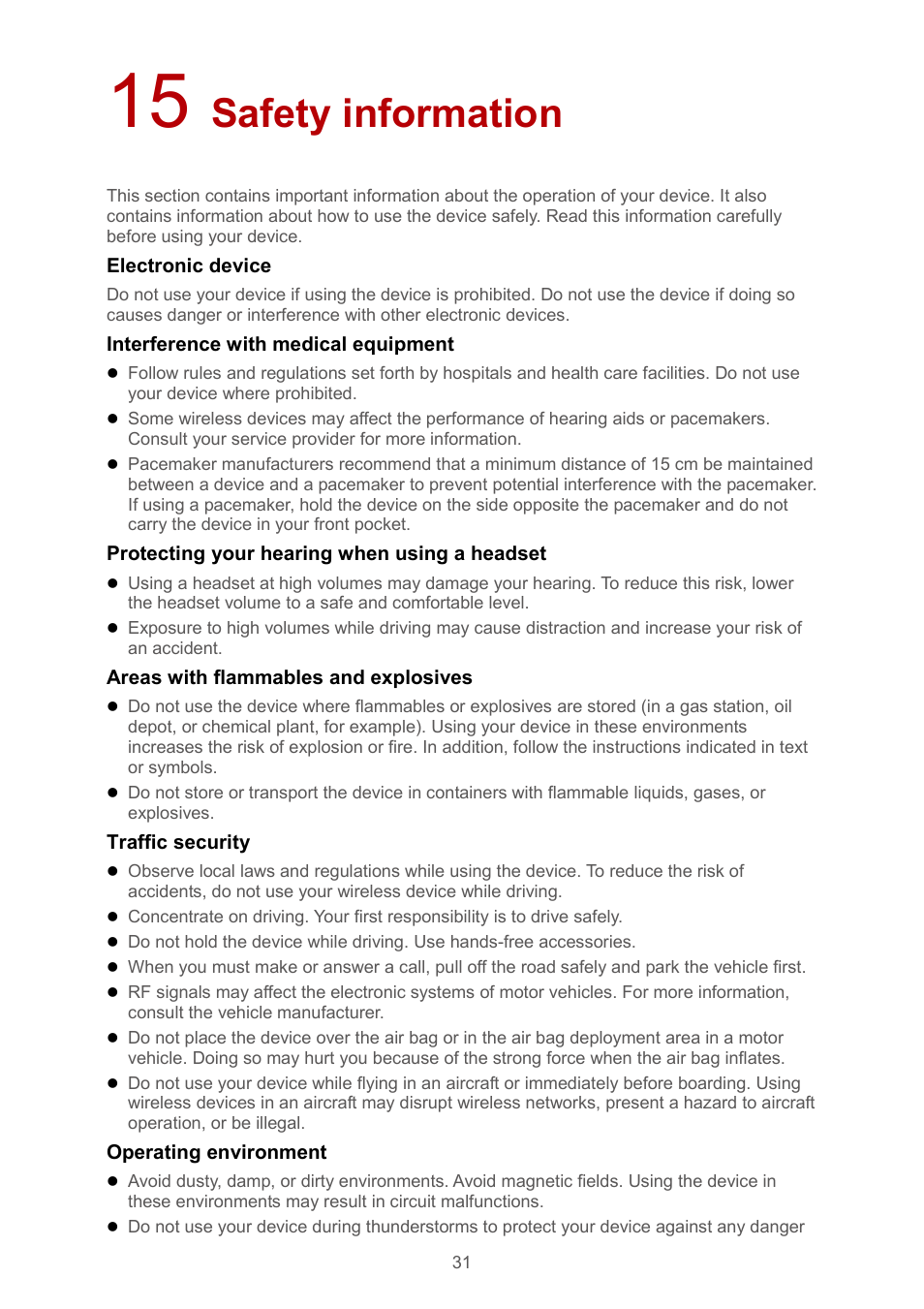 15 safety information, Safety information | Huawei MediaPad M2 10.1 (M2-A01L) User Manual | Page 35 / 40
