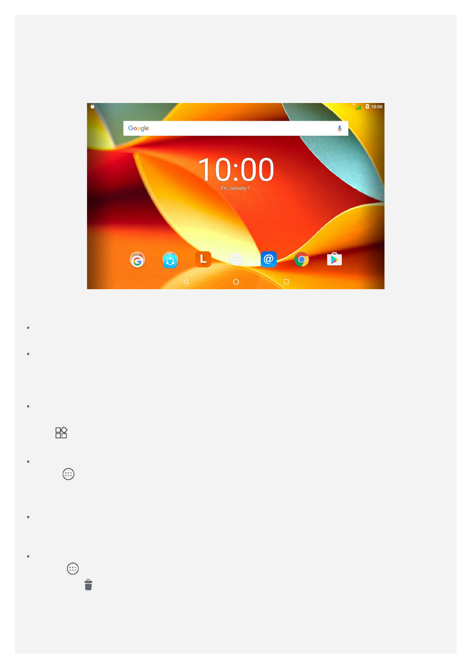 Home screen, Screen buttons | Lenovo Yoga Tab 3 X50L 10.1 User Manual | Page 3 / 19