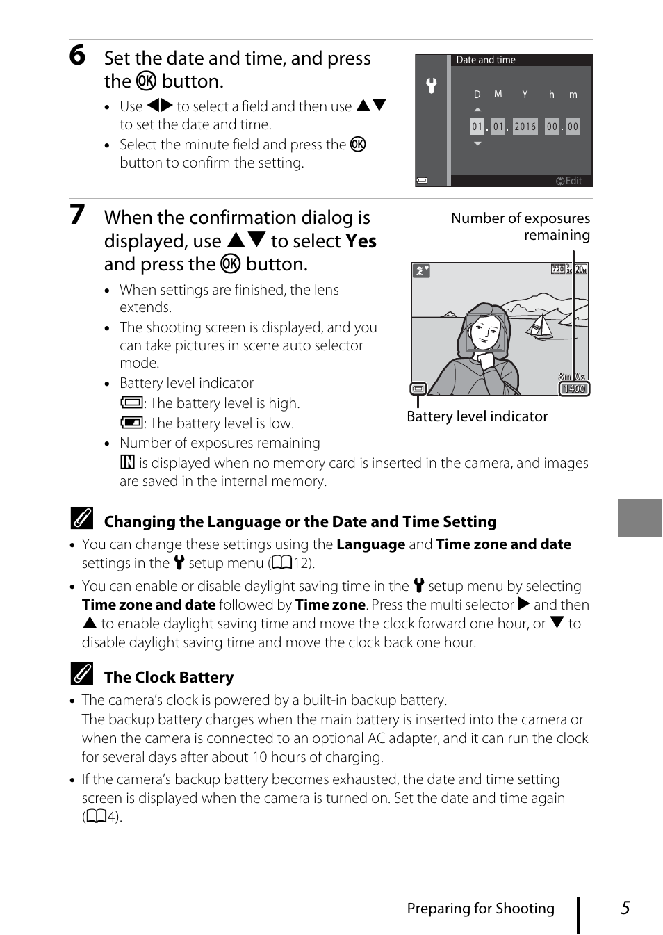 Set the date and time, and press the k button | Nikon Coolpix A100 User Manual | Page 15 / 36