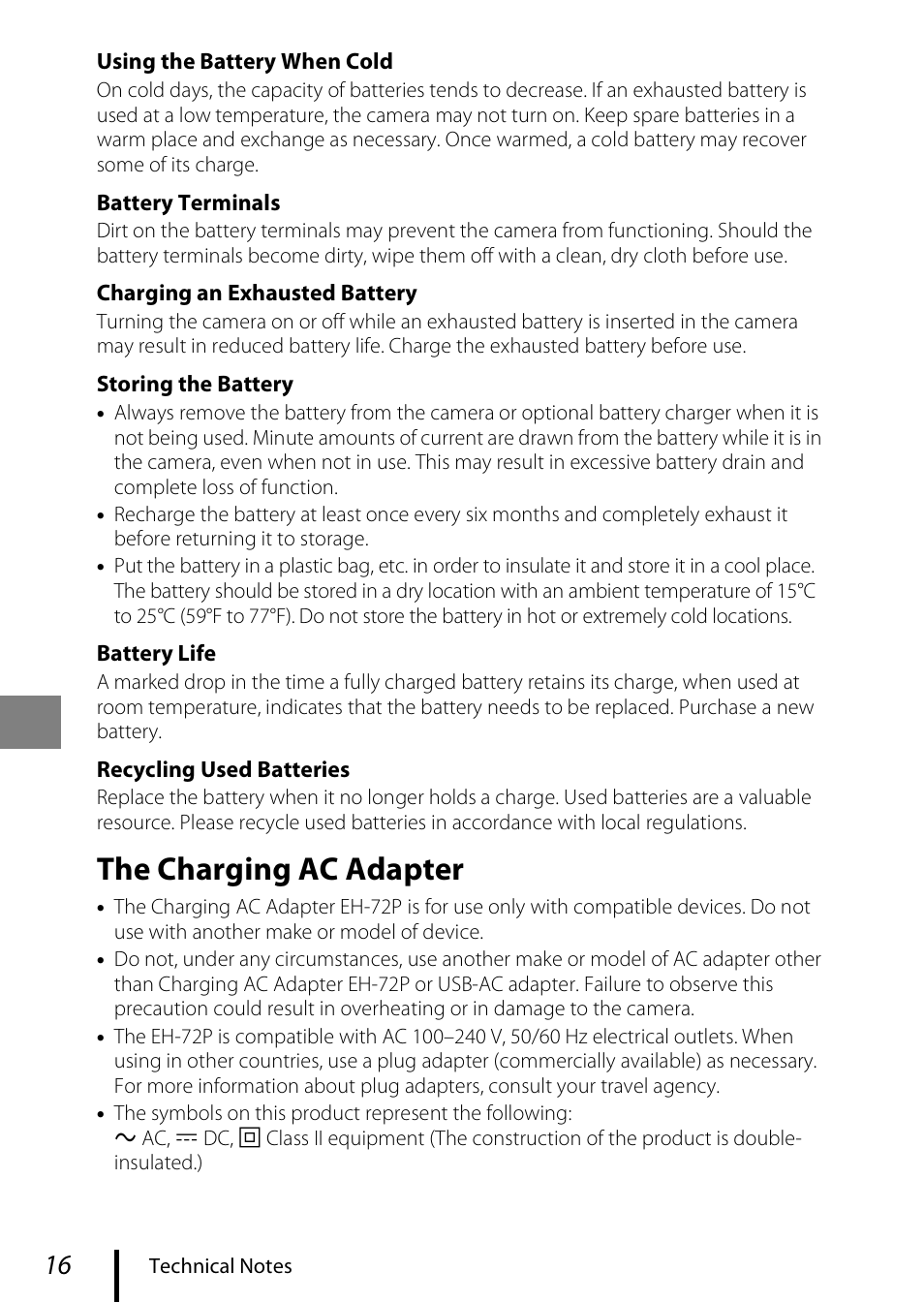 The charging ac adapter | Nikon Coolpix A100 User Manual | Page 26 / 36