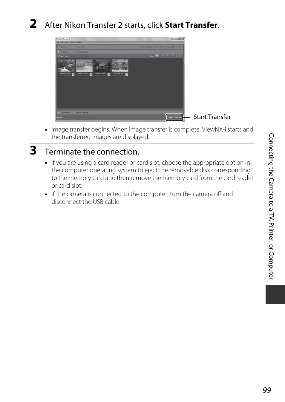 Terminate the connection | Nikon Coolpix A100 User Manual | Page 115 / 144