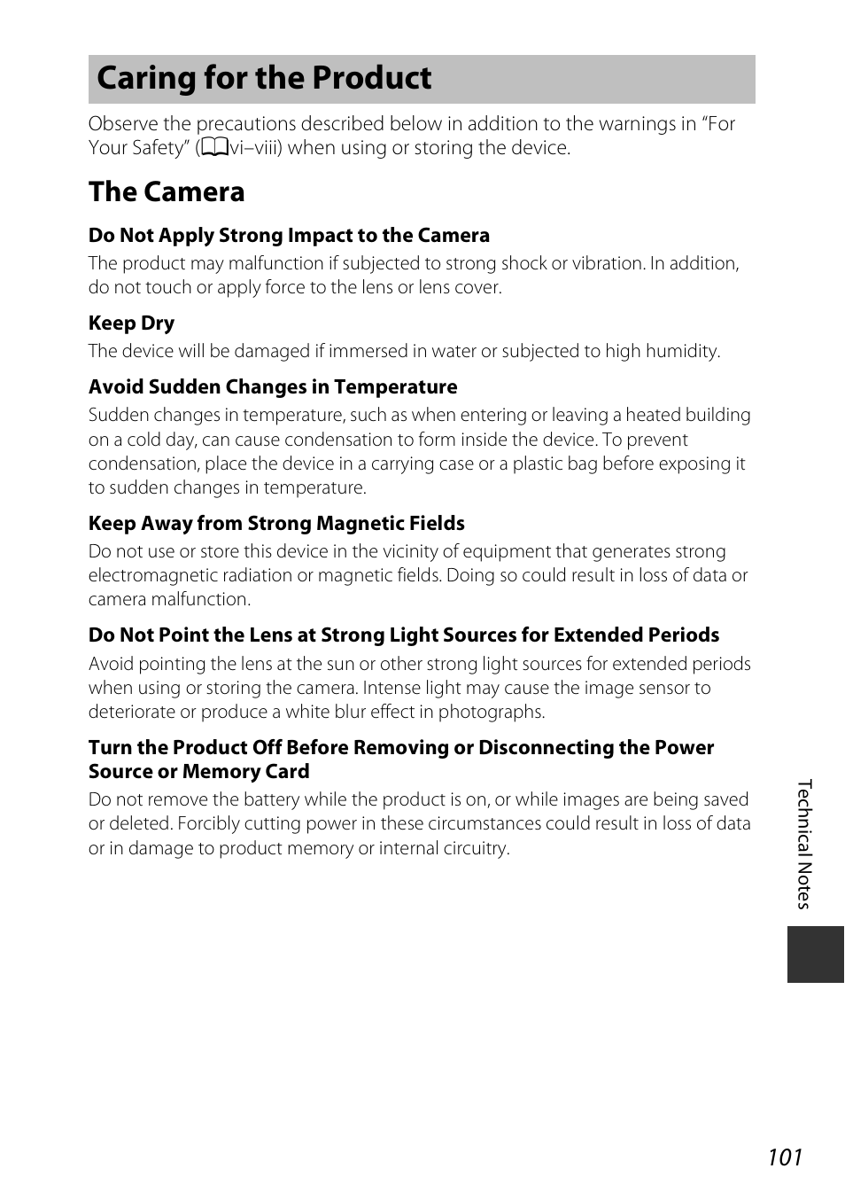 Caring for the product, The camera | Nikon Coolpix A100 User Manual | Page 117 / 144