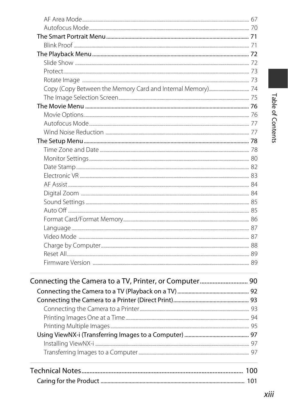 Xiii | Nikon Coolpix A100 User Manual | Page 15 / 144