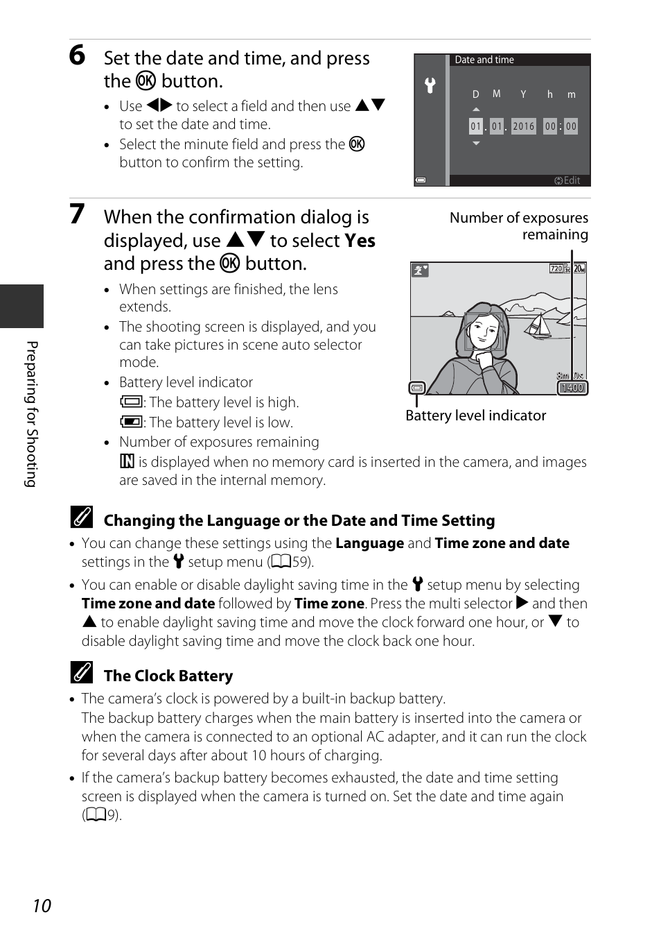 Set the date and time, and press the k button | Nikon Coolpix A100 User Manual | Page 26 / 144