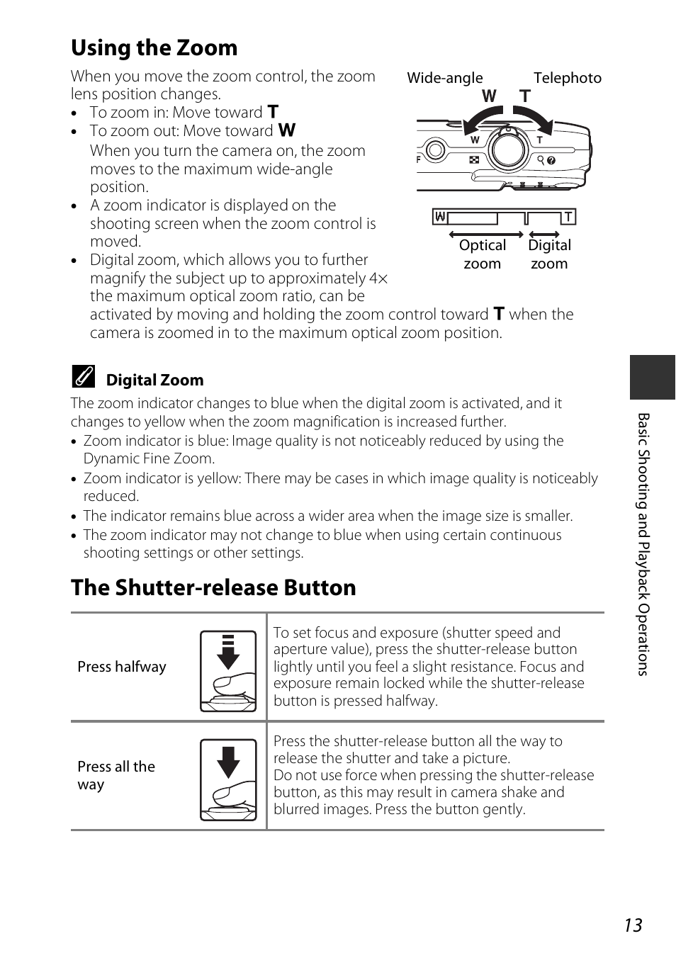 Using the zoom, The shutter-release button, Using the zoom the shutter-release button | Nikon Coolpix A100 User Manual | Page 29 / 144