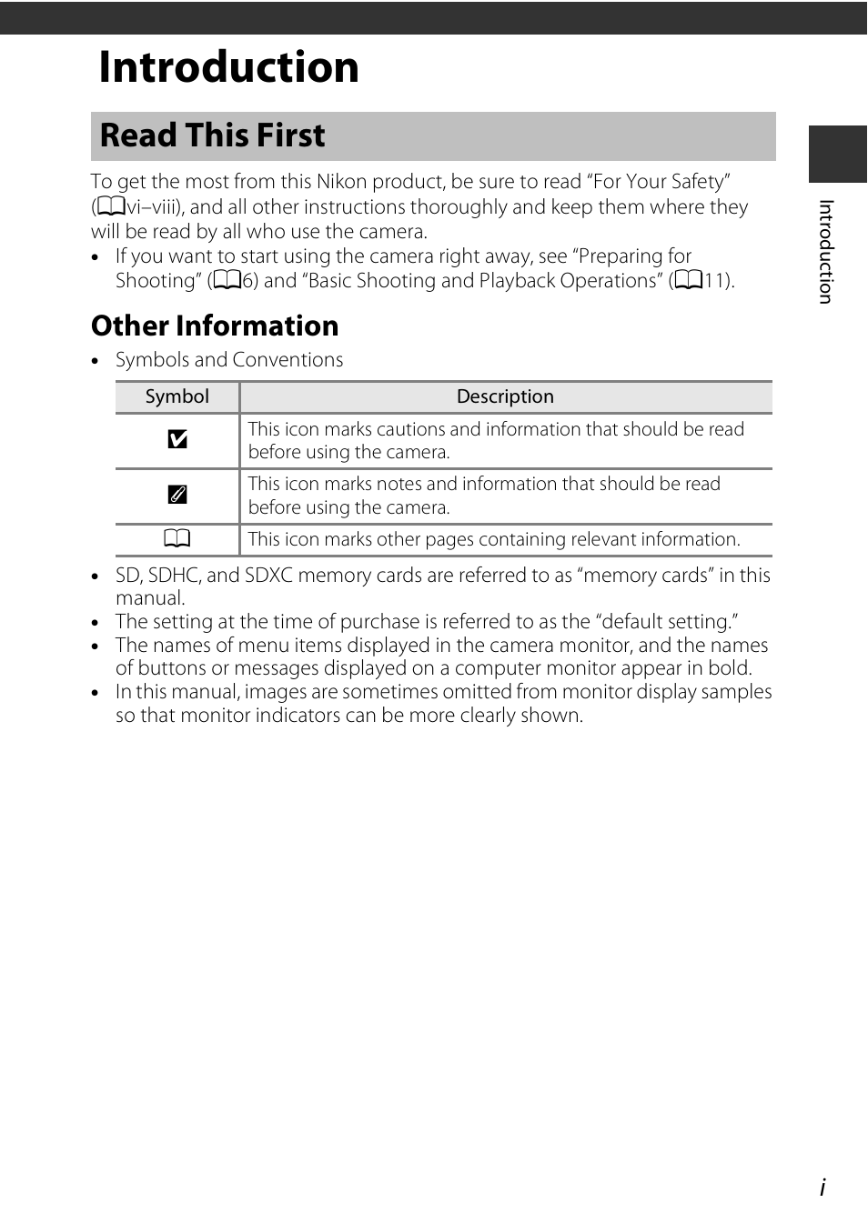 Introduction, Read this first, Other information | Nikon Coolpix A100 User Manual | Page 3 / 144