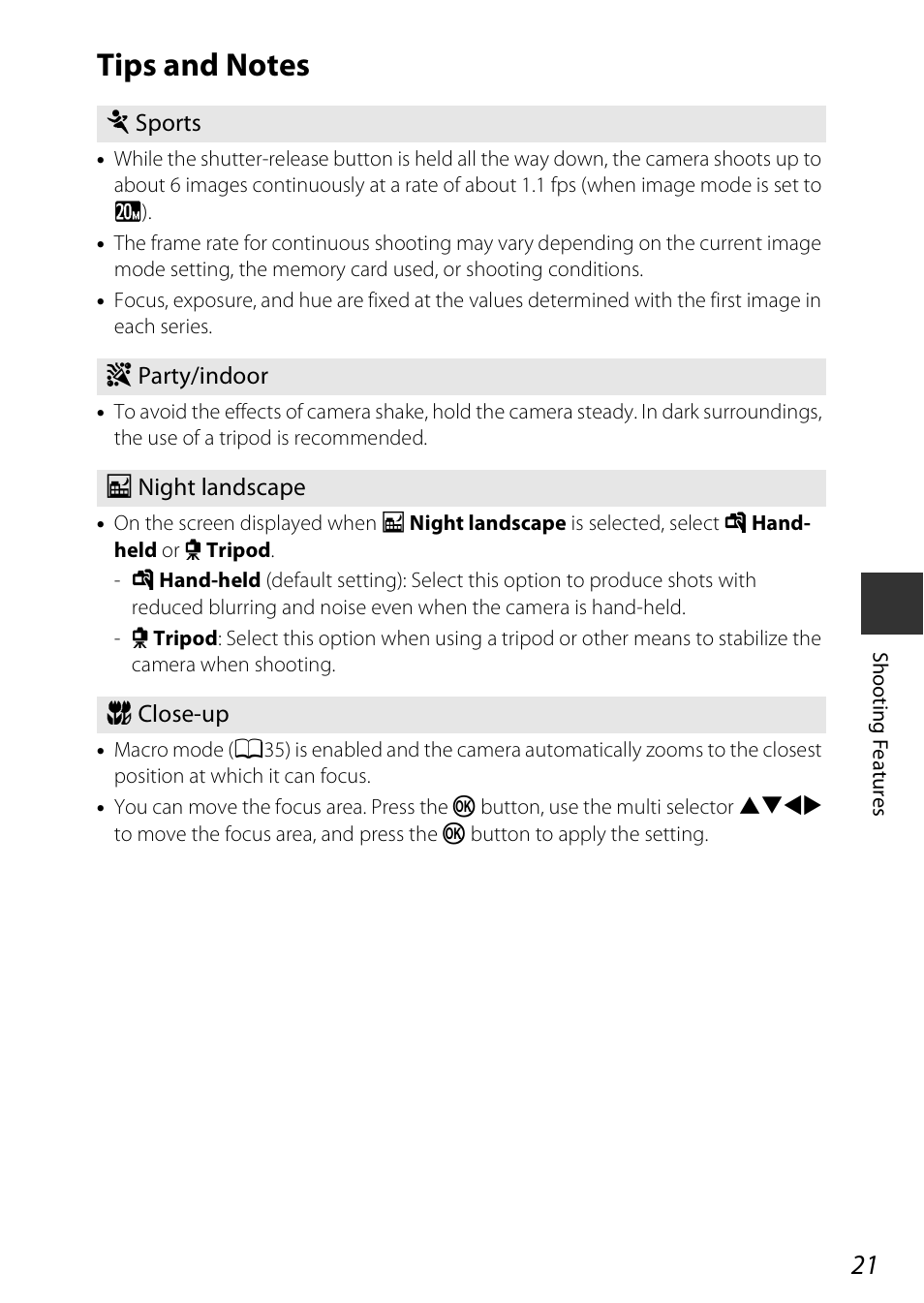 Tips and notes, A21) | Nikon Coolpix A100 User Manual | Page 37 / 144