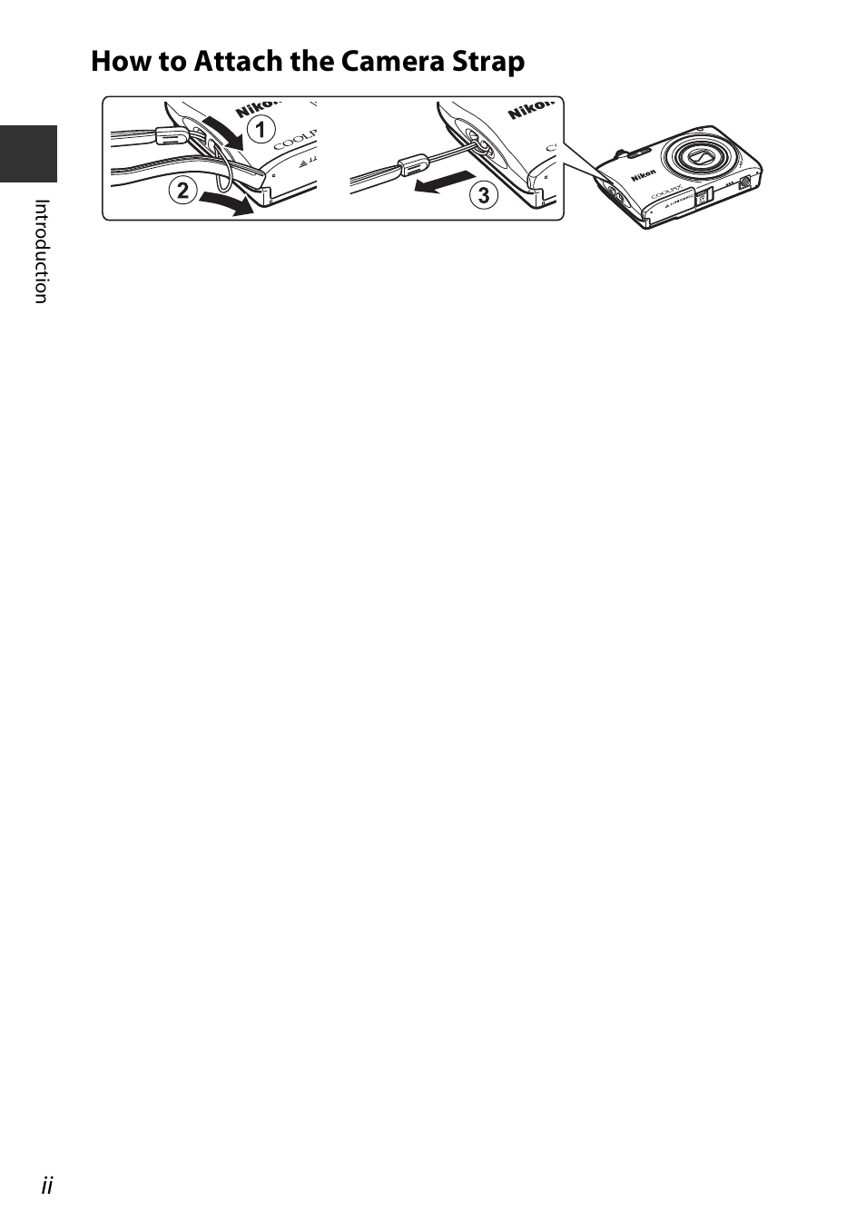 How to attach the camera strap | Nikon Coolpix A100 User Manual | Page 4 / 144
