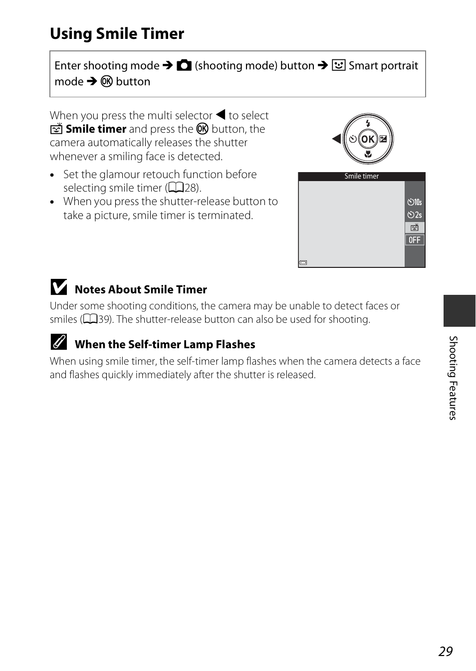 Using smile timer, A29) | Nikon Coolpix A100 User Manual | Page 45 / 144