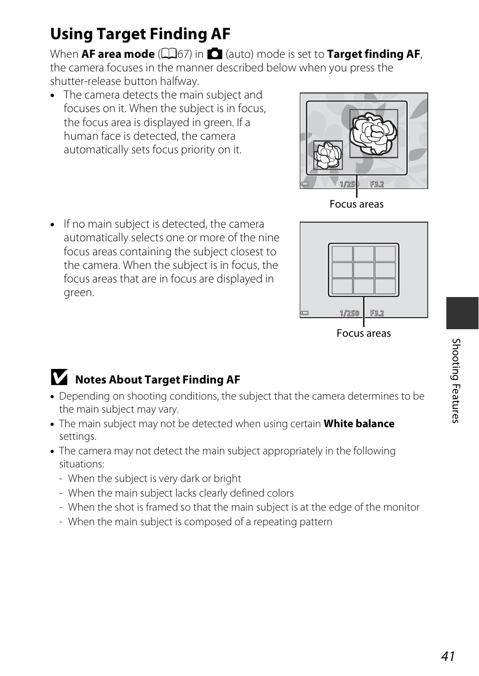 Using target finding af, A41) | Nikon Coolpix A100 User Manual | Page 57 / 144