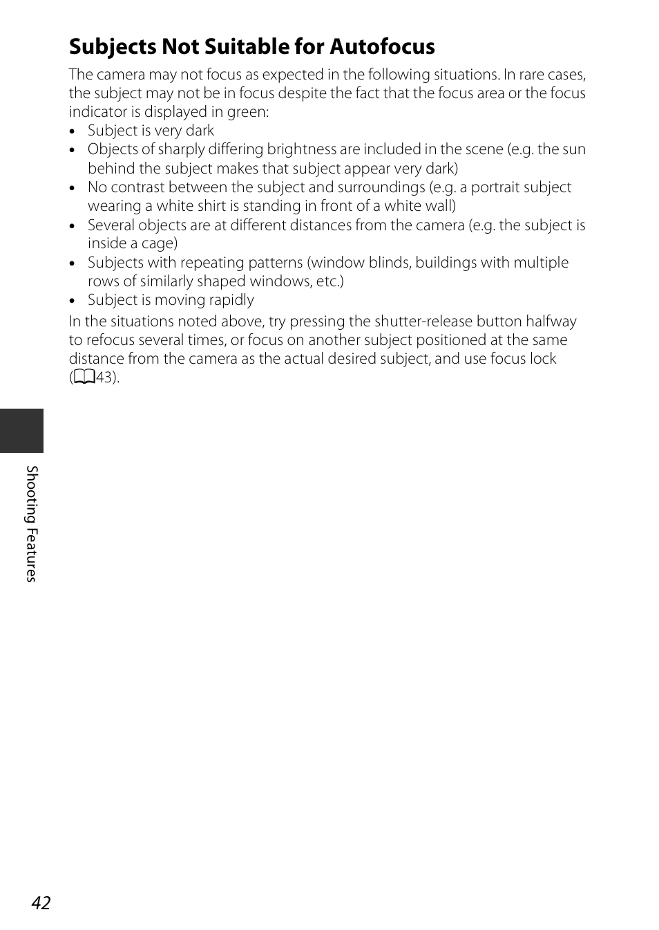 Subjects not suitable for autofocus | Nikon Coolpix A100 User Manual | Page 58 / 144