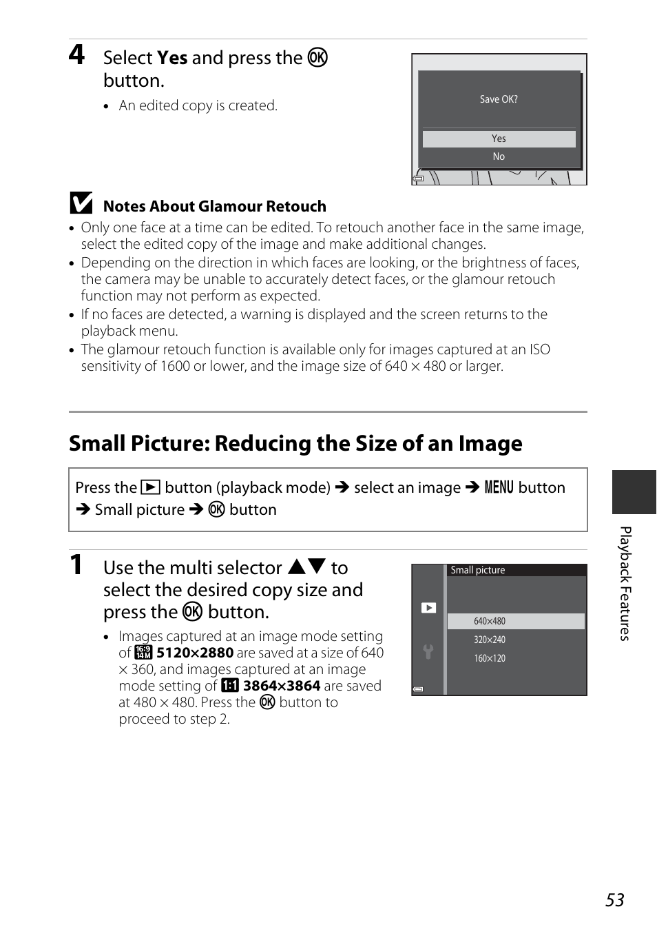 Small picture: reducing the size of an image, Select yes and press the k button | Nikon Coolpix A100 User Manual | Page 69 / 144