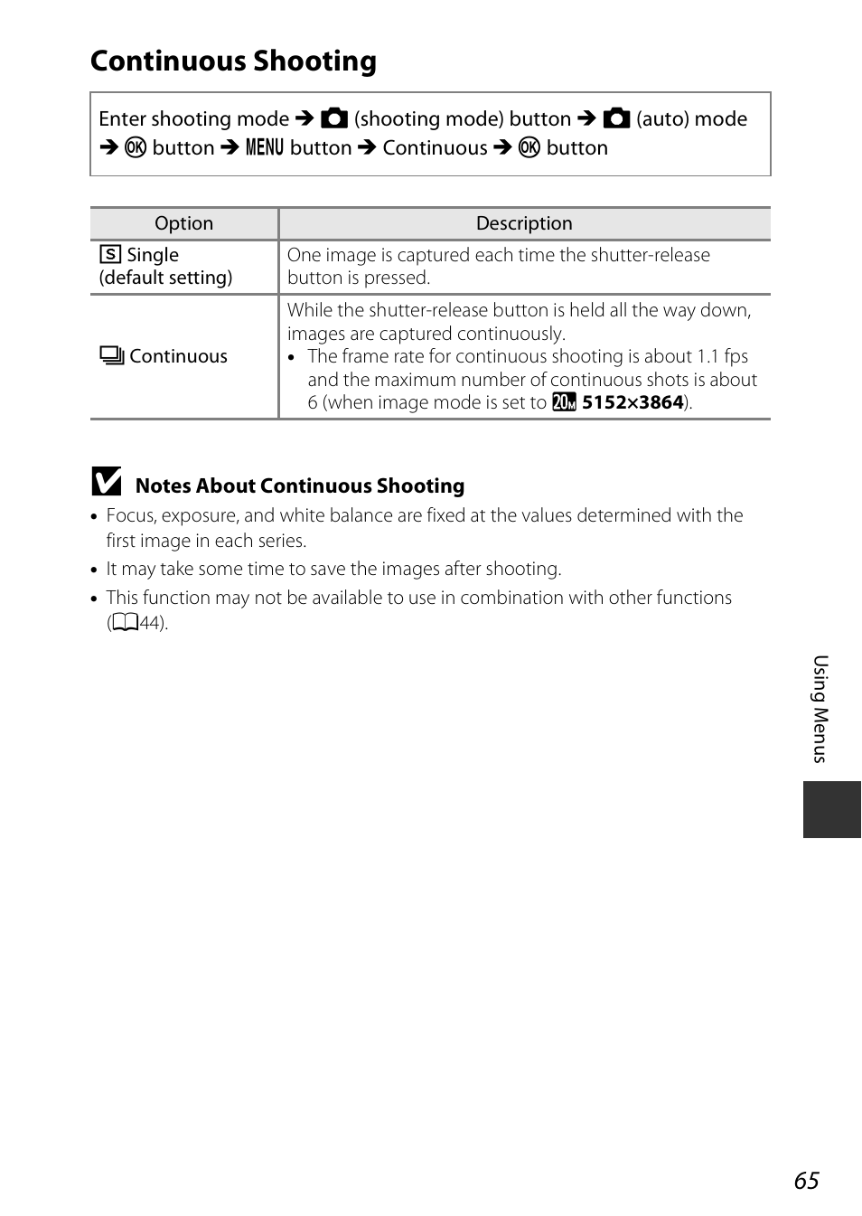 Continuous shooting, Uous | Nikon Coolpix A100 User Manual | Page 81 / 144