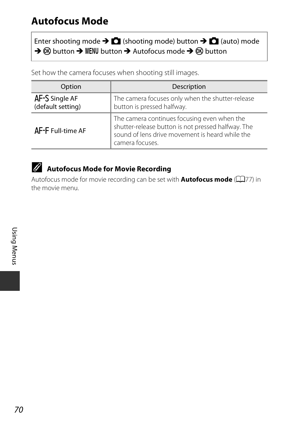 Autofocus mode | Nikon Coolpix A100 User Manual | Page 86 / 144
