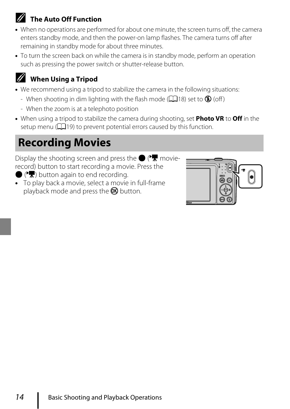 Recording movies | Nikon Coolpix A300 User Manual | Page 24 / 44