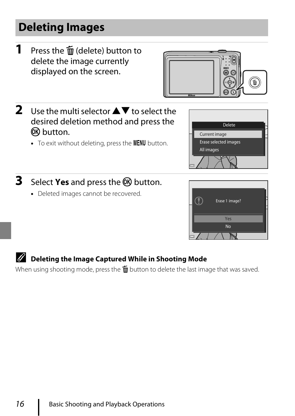 Deleting images | Nikon Coolpix A300 User Manual | Page 26 / 44