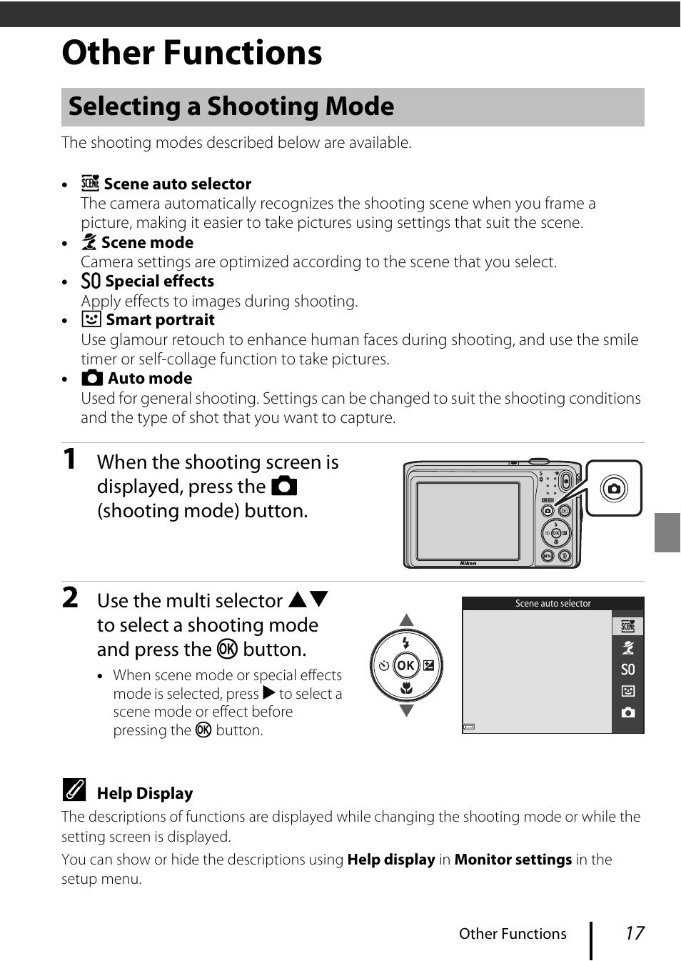 Other functions, Selecting a shooting mode | Nikon Coolpix A300 User Manual | Page 27 / 44