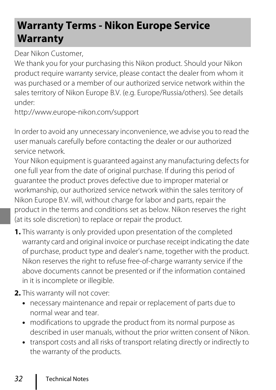 Warranty terms - nikon europe service warranty | Nikon Coolpix A300 User Manual | Page 42 / 44