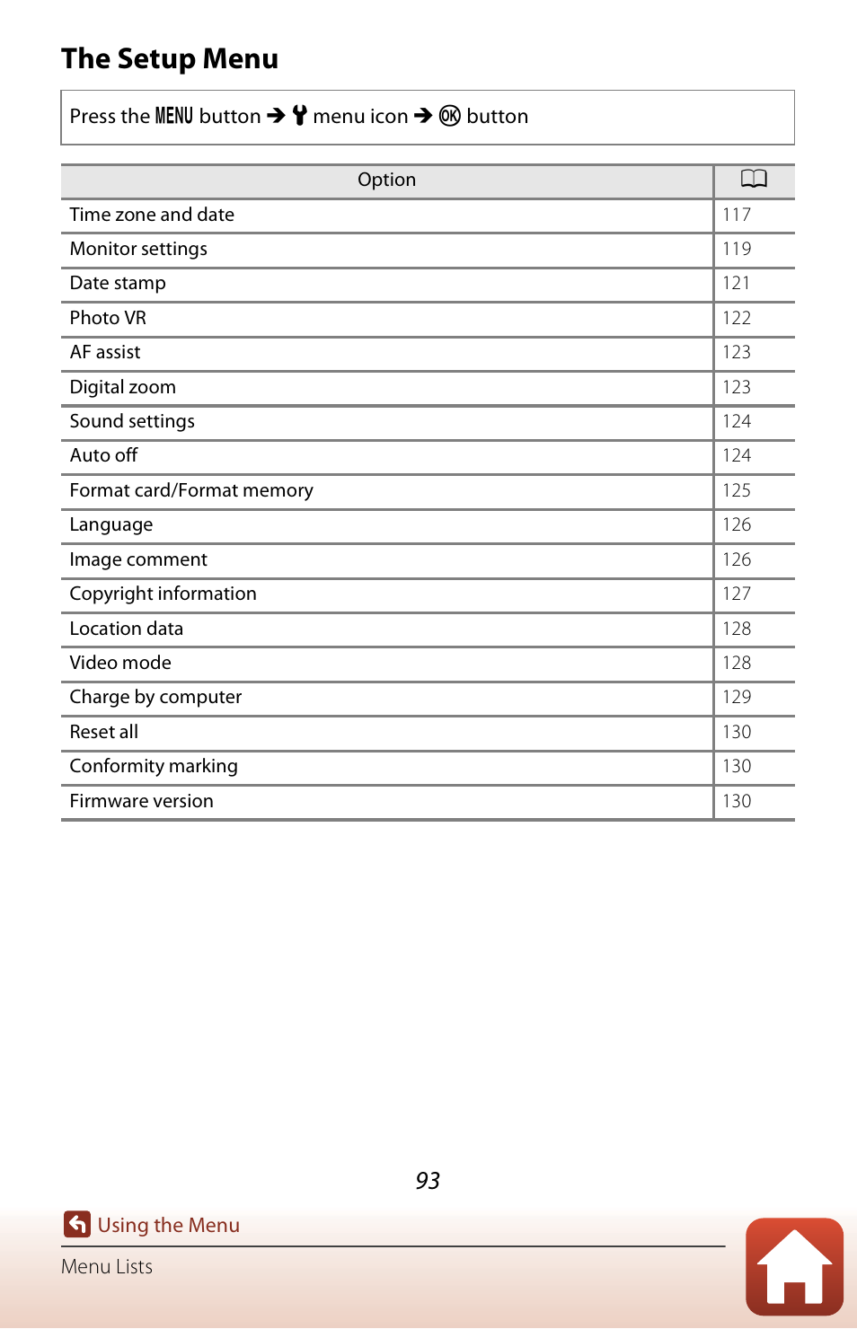 The setup menu | Nikon Coolpix A300 User Manual | Page 108 / 179