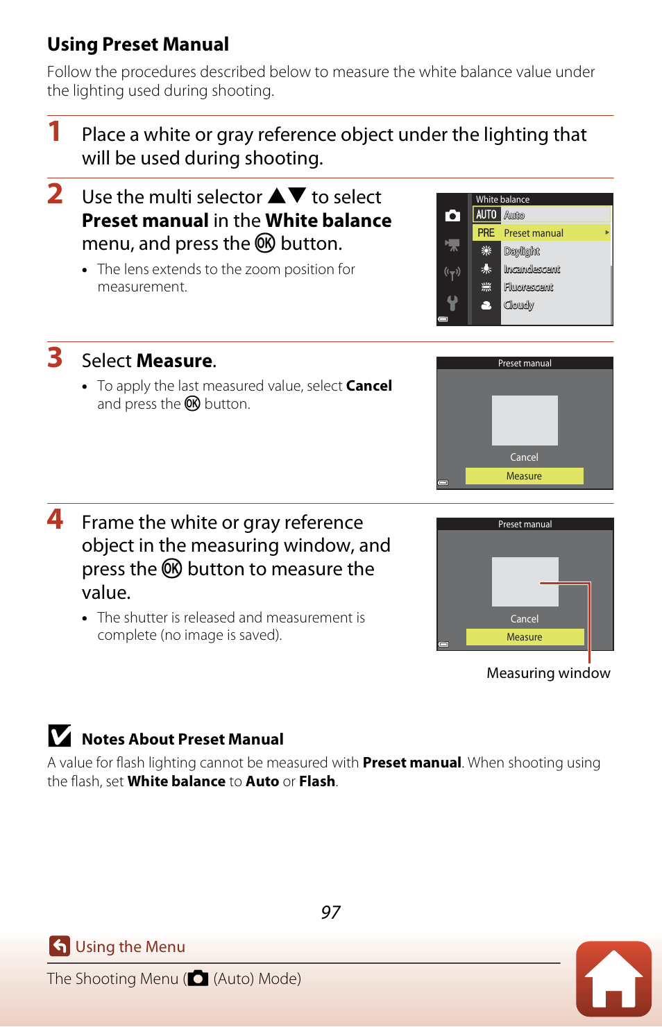 Using preset manual, Select measure | Nikon Coolpix A300 User Manual | Page 112 / 179