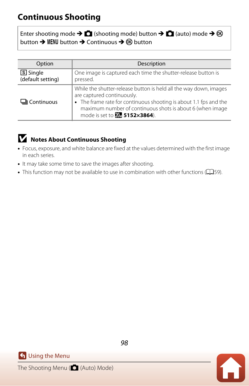 Continuous shooting | Nikon Coolpix A300 User Manual | Page 113 / 179