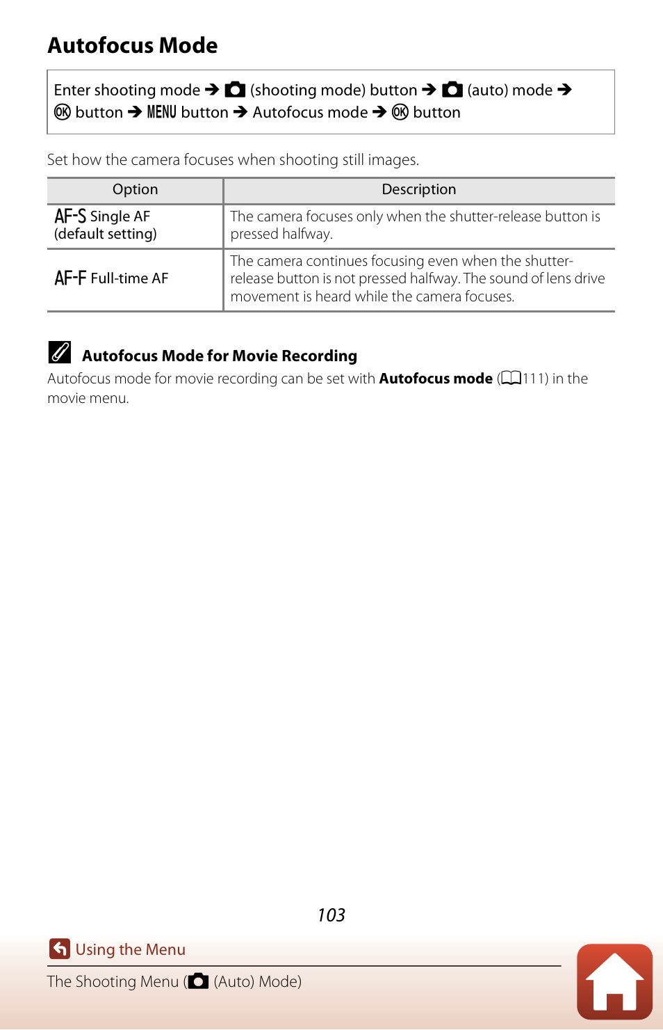 Autofocus mode | Nikon Coolpix A300 User Manual | Page 118 / 179