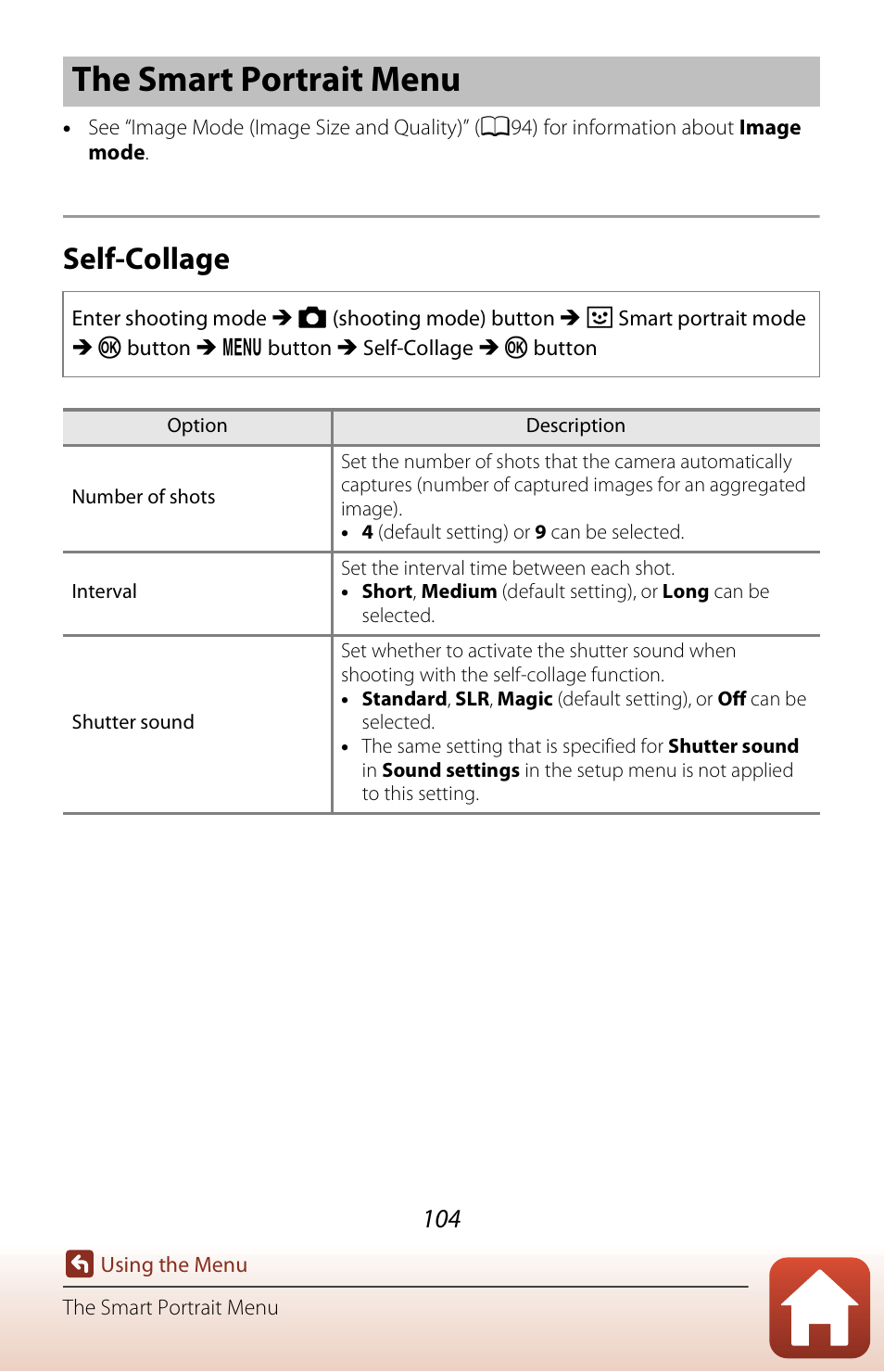 The smart portrait menu, Self-collage, A104) | Nikon Coolpix A300 User Manual | Page 119 / 179