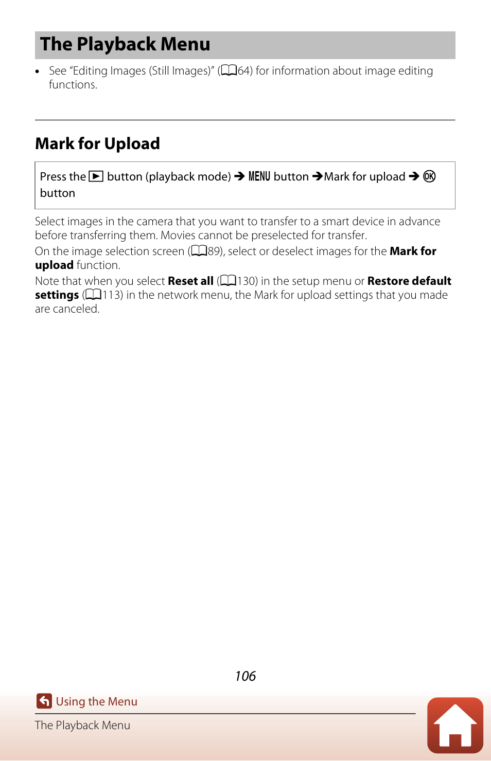 The playback menu, Mark for upload | Nikon Coolpix A300 User Manual | Page 121 / 179