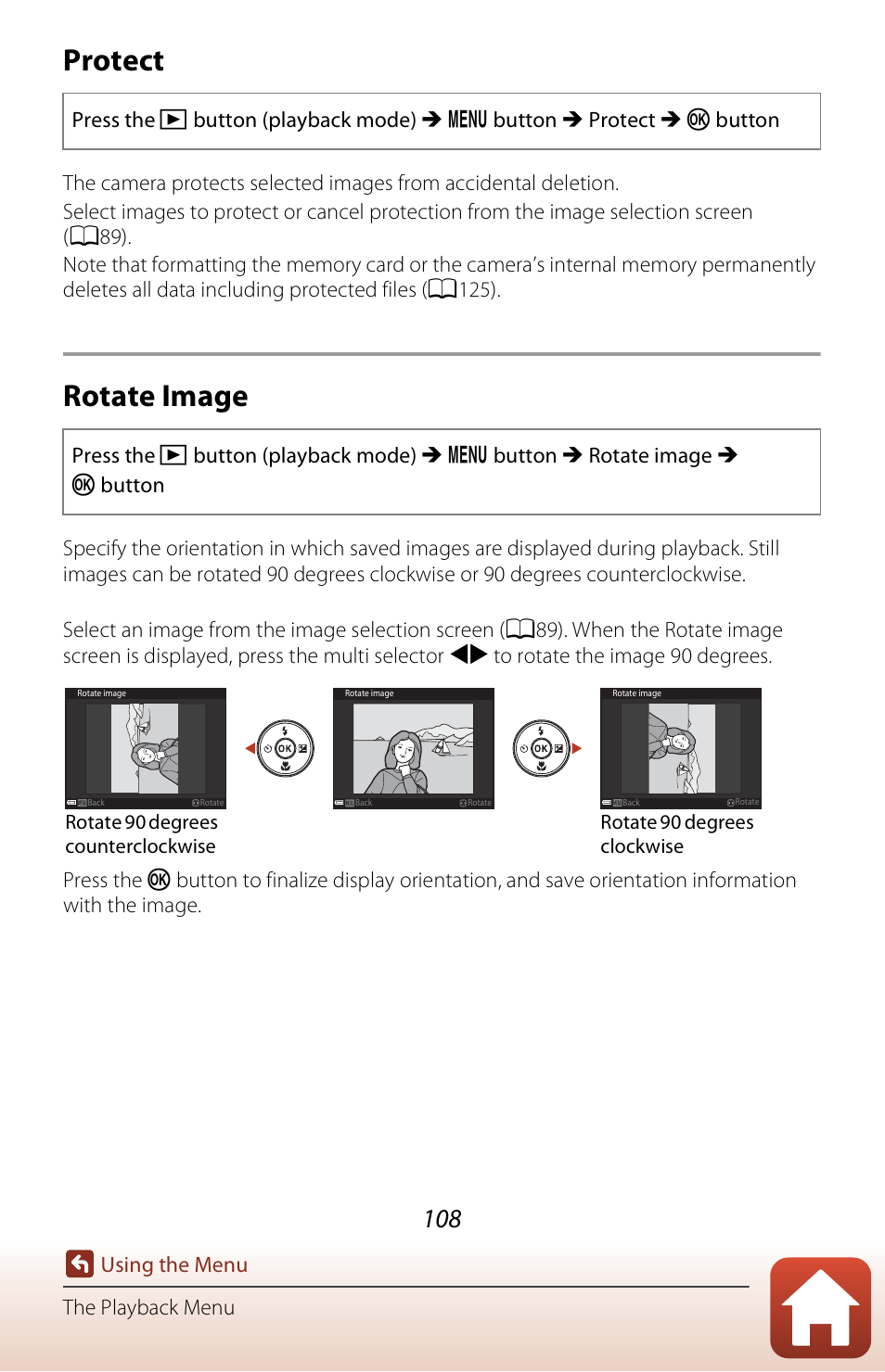Protect, Rotate image, Using the menu the playback menu | Nikon Coolpix A300 User Manual | Page 123 / 179
