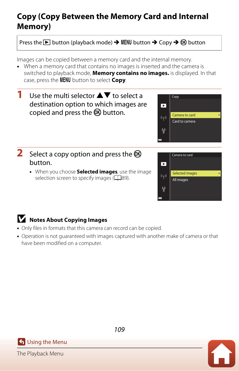 Select a copy option and press the k button | Nikon Coolpix A300 User Manual | Page 124 / 179