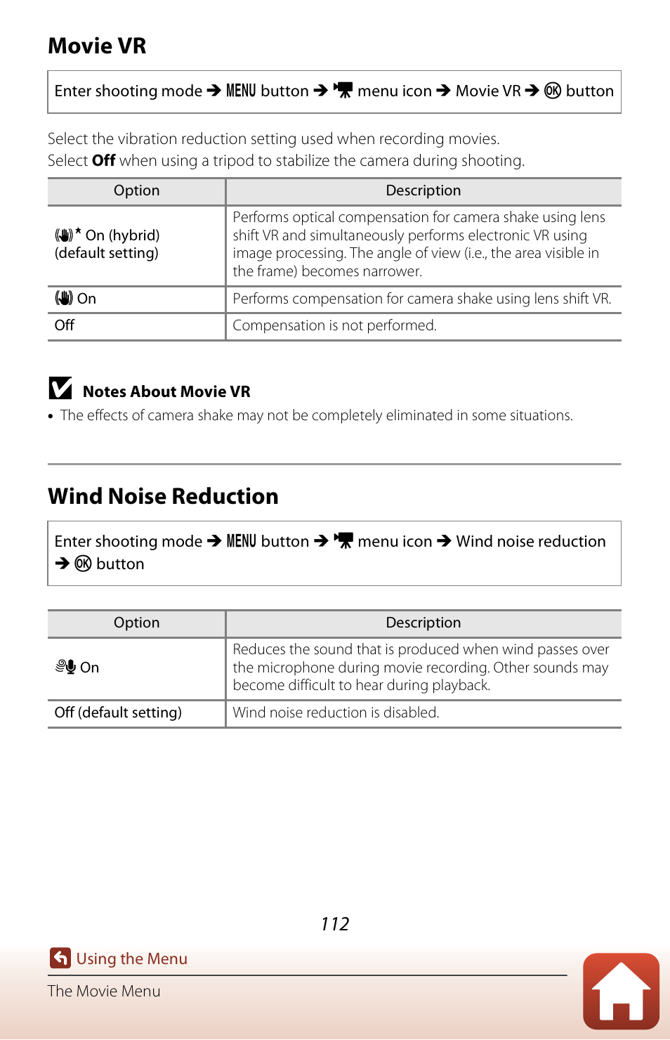 Movie vr, Wind noise reduction, A112) | Nikon Coolpix A300 User Manual | Page 127 / 179
